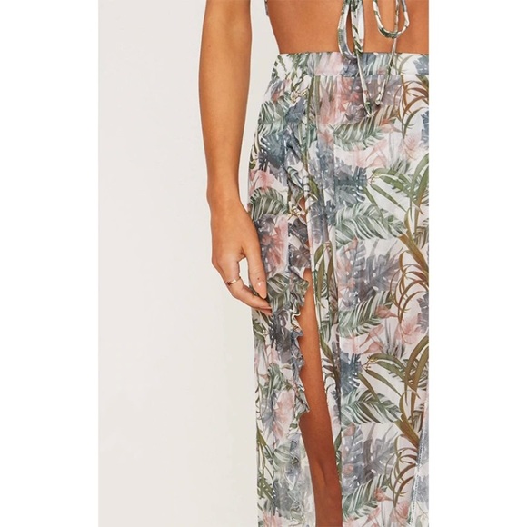 CLEARANCE Palm High Waist Sheer Chiffon Skirt Slit Coverup - Picture 5 of 5